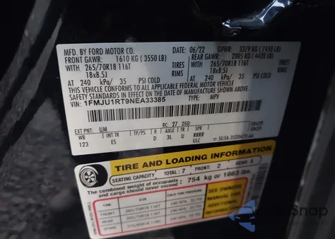 2022 Ford Expedition Timberline из США, поврежденный, VIN 1FMJU1RT9NEA33385